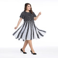 Retro women ball gown elegant knee-length dresses black and white dots bubble chiffon plus size dresses